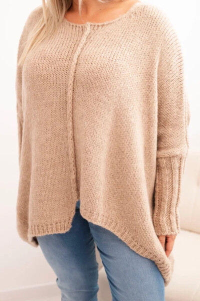 Dámský svetr Plus Size z akrylu volného střihu s 3/4 rukávem camelový UNI