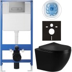 CERANO Kompletní podomítkový WC set Lite/Cesso - černá lesklá - WC tlačítko Slim, tmavě šedá - předstěnová instalace/sádrokarton - 49x36 cm