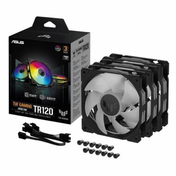 ASUS TUF GAMING TR120 ARGB (3ks) černá / 120mm / Hydraulic bearing / 2000 RPM / 77.4 CFM / 29 dB (90DA0090-B09020)