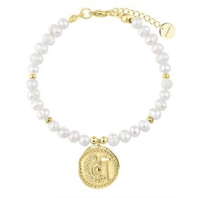 Perlový náramek Eudora Gold - starožitná mince, sladkovodní perla, Zlatá 17 cm + 3 cm (prodloužení) Bílá