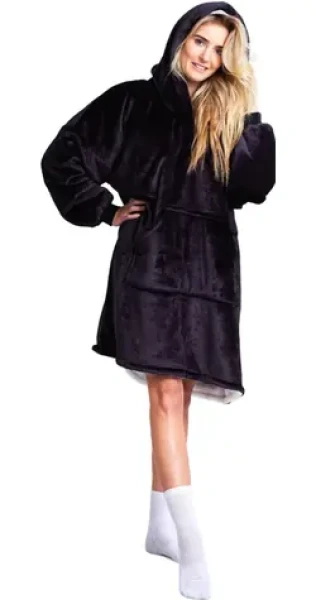 Cozy Noxxiez CH355 Černá - hřejivá televizní mikinová deka s kapucí pro teenagery a dospělé (20-CH355)