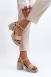 Zazoo 40386 Dámské kožené sandály na podpatku Beige 39