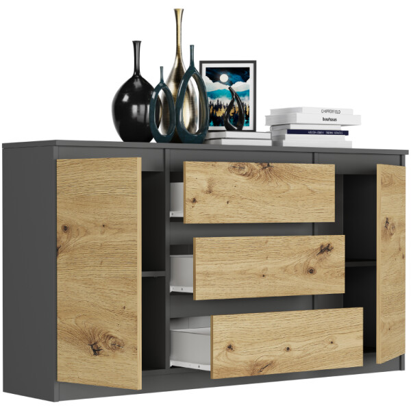 DumDekorace Prostorná komoda R-140-S3 - různé barevné varianty antracit mix artisan