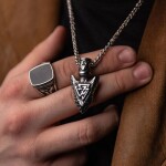 Pánský náhrdelník Ódinovo kopí - GUNGNIR - symbol VALKNUT, Stříbrná 60 cm