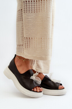 Zazoo 2939 Dámské kožené sandály s mašlí Černé 39