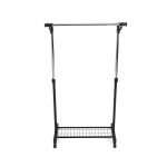 Stojan na šaty s výklopným ramenem, černá barva, kov / plast, chrom