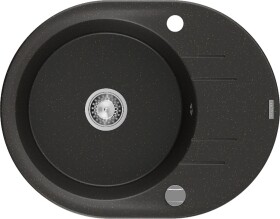 MEXEN - Kevin granitový dřez 1 s odkapávačem 586x458 mm,černá/zlatý metalik, sifon chrom 6517581005-75