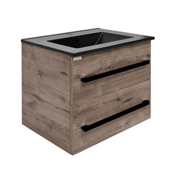 Koupelnová skříňka s černou úchytkou a umyvadlem SAT Cube Way 60x53x46 cm dub Wellington mat CUBE46C602DWMODC CUBE46C602DWMODC