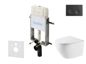 Kielle - Genesis New Set předstěnové instalace, klozetu Oudee, Vortex Rimless+, sedátka softclose a tlačítka Gemini New I, matná černá 30528SZ57
