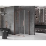 MEXEN/S - Velar L sprchový kout, posuvné dveře 120 x 90, transparent, růžové zlato 871-120-090-03-60