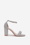 Lesklé Dámské Sandály Na Podpatku Stříbrné Kavina 41