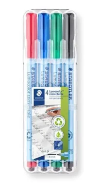 STAEDTLER Lumocolor correct F / Popisovač / sada 4 ks / 4 barvy / stopa 0,6 mm / stíratelný (305F WP4-1)