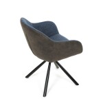Židle jídelní, modrá látka a tmavě šedá látka v dekoru vintage kůže, černý kov, otočná P90°+ L90° s vratným mechanismem