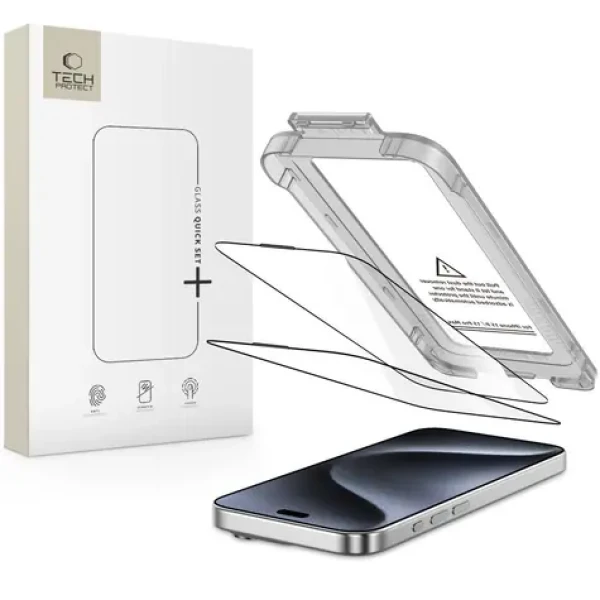 Tech-Protect Quick Set+ 2 Pack černá / Ochranné sklo / Tvrzené / Apple iPhone 15 Pro