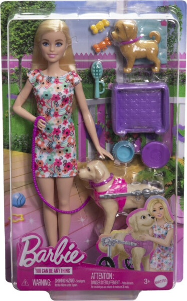 Barbie panenka a pejsek s invalidním vozíčkem - Mattel Barbie