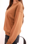 Dámská mikina z pružným materiálem bavlněná basic s kulatým výstřihem camelová S