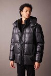 DEFACTO Slim Fit Hooded Faux Leather Puffer Coat