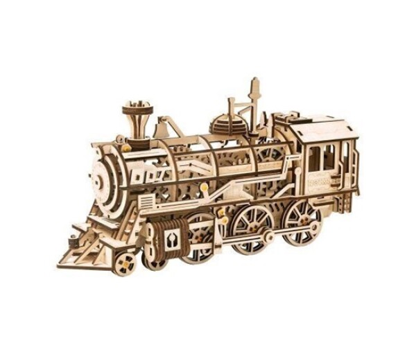 RoboTime 3D dřevěné mechanické puzzle Parní lokomotiva