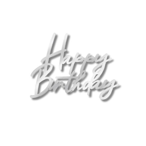 Dortisimo Plastová dekorace na dort Happy Birthday stříbrná