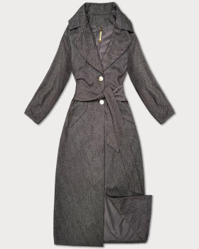 Hnědý pruhovaný dlouhý dámský kabát s páskem S'West (B8542-14) odstíny hnědé XL (42)