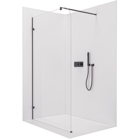 CERANO Sprchová zástěna Walk-in Orbis Round L/P - 8 mm - kulatá vzpěra - černá matná, transparentní sklo - 140x200 cm