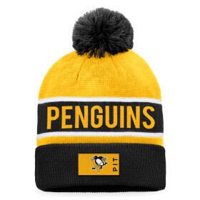 Fanatics Pánská Zimní Čepice Pittsburgh Penguins Authentic Pro Game & Train Cuffed Pom Knit Black-Yellow Gold