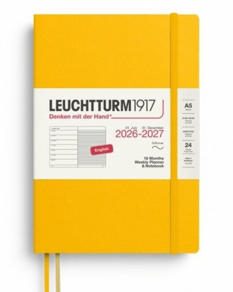 Týdenní plánovač Zápisník Sunflower, Wochenk. Notebook Medium A5 2027, 18měs., Softcover, anglicky