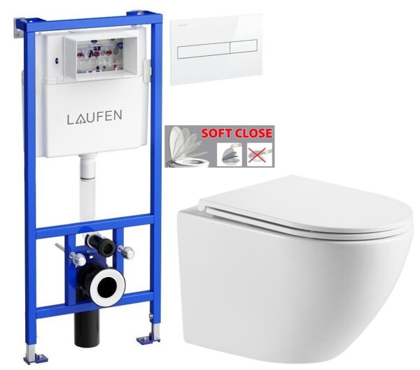 LAUFEN Rámový podomítkový modul CW1 SET s bílým tlačítkem + WC INVENA LIMNOS WITH SOFT, včetně soft/close sedátka H8946600000001BI LI1