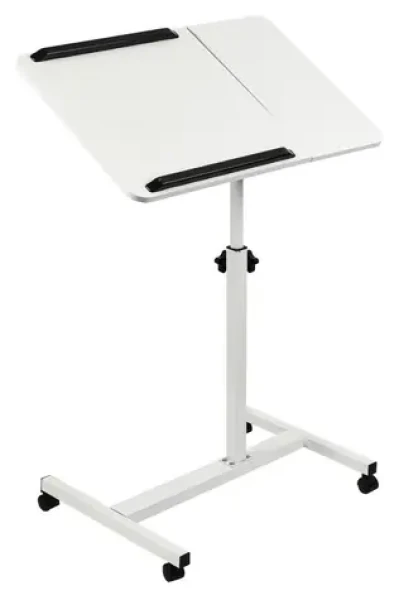 Maclean MC-121 W bílá / Mobilní stůl pro notebook / výškově nastavitelný / náklon / kolečka / nosnost 30 kg (MC-121 W)
