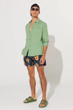 AC&Co Altınyıldız Classics Men's Khaki Regular Fit, Regular Cut with Pockets Quick Dry Patterned Marine Shorts.