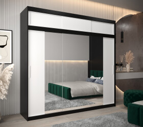 Šatní skříň Abi T2 s nástavcem Barva korpusu: Černá, Rozměry: 250 cm, Dveře: Bílá