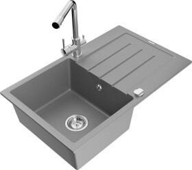 MEXEN - Bruno granitový dřez s odkapávačem včetně baterie Duero, šedá 6513-71-671600-00