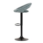 Židle barová, modrá sametová látka, černá podnož