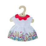 Bigjigs Toys Bílé květinové šaty s červeným límečkem pro panenku 34 cm