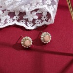 Náušnice s perlou a opálem Christelle - růžový opál, Zlatá