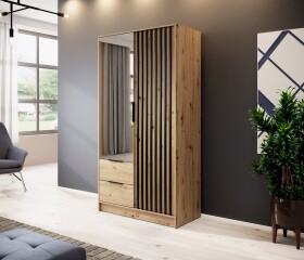 FRONTI Šatní skříň NELLY 2D zrcadlo dub artisan + černá 13181