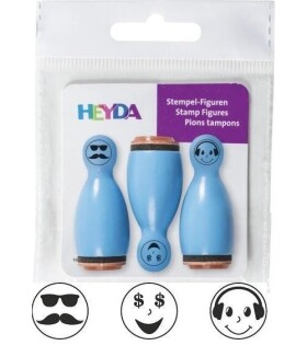 HEYDA Dřevěná razítka kuželky smajlíci - modré 3 ks