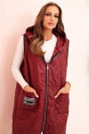 Dámská prošívaná vesta Plus Size s kapucí na zip bordová UNI