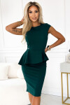 Elegantní midi šaty peplum krátkými rukávy Numoco lahvově zelené Velikost:
