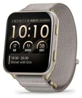 Garmin Venu X1 zlatá, šedý řemínek / Chytré hodinky / GPS / 2" AMOLED / BT / Wi-Fi / NFC / 5 ATM (010-02980-09)