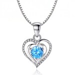 Náhrdelník se srdcem a modrým krystalem - stříbro 925/1000, 45 cm Modrá