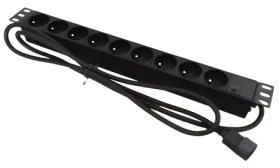 19" napájecí lišta 9x zásuvka černá / Napájecí lišta / 9x CEE 7/5 / 16 A / 1,8 m / IEC C14 vstup (PZ09U)