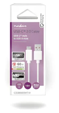 Nedis USB 2.0 kabel černá / Kabel USB / USB-C - USB-C / 60 W / 480 Mbps / 1 m (CCGB60600WT10)