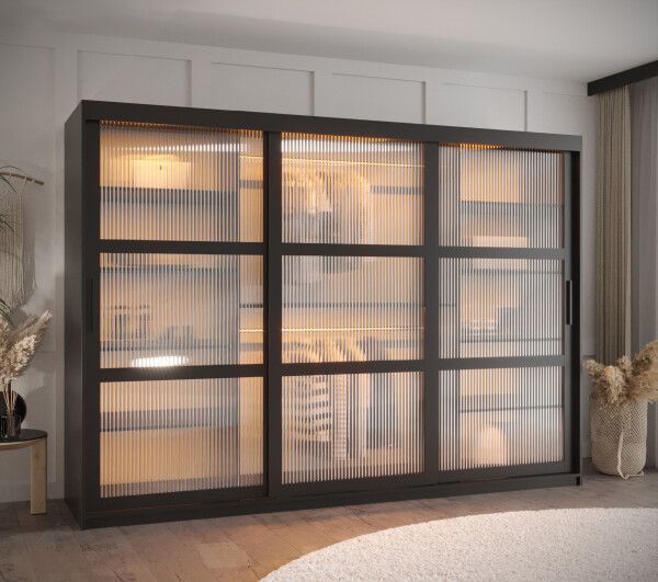 Šatní skříň Abi Flutes Rozměry: 250 cm, Barva korpusu + barva dveří: Černá + Černá