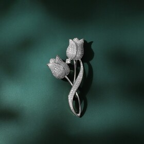 Luxusní brož se zirkony Natasha Silver - tulipán, Stříbrná
