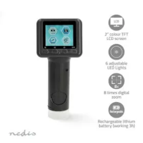 Nedis Microscope Camera černá / Ruční digitální mikroskop / 1080P / 48MP / 2" barevný TFT LCD (MCAM2424BK)
