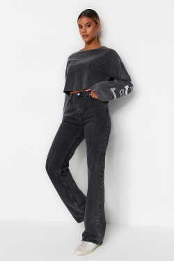 Trendyol černé džíny vysokým pasem Comfort se širokými nohavicemi