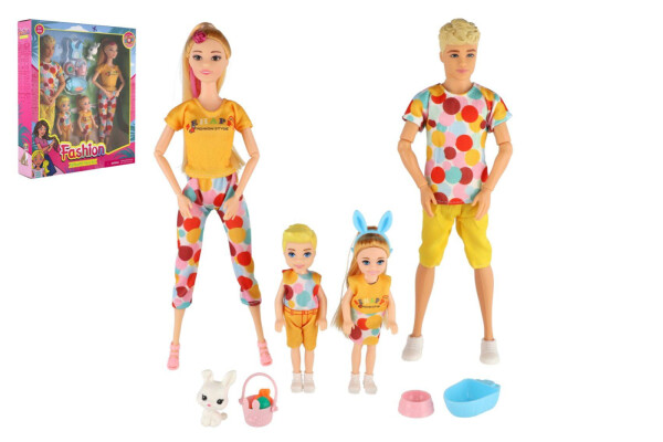 Panenka s panáčkem 30cm s dětmi 2ks - rodina plast s doplňky v krabici 29x30x6cm