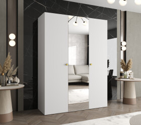 Šatní skříň Abi Parma 2 Rozměry: 150 cm, Pásky / úchyty: Zlatý, Barva korpusu + barva dveří: Bílá + Bílá