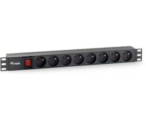Equip 19" černá / Zásuvková lišta / 1U / 8x zásuvka / spínač / 16 A (333285)